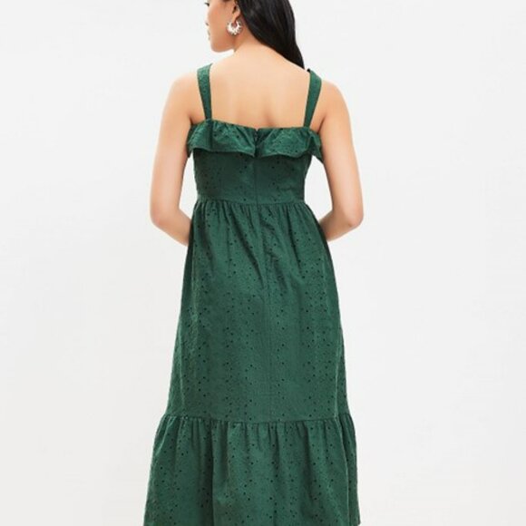 Eyelet Ruffle Square Neck Midi Dress - Picture 3 of 7